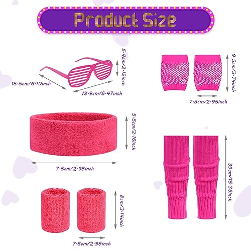 Aomig Disfraz Años 80, Accesorios de Traje 4pcs Disfraces Años 80, Disfraz De Los 80 Mujer Color Excepcional, Disfraz Niña Años 80 Mezclar Y Combinar Para Carnaval, Fiesta Cumpleaños, Halloween