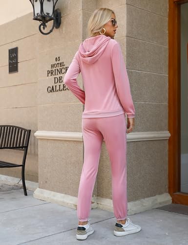 Aottori Conjunto Chándal para Mujer Terciopelo Conjuntos Deportivos Sudadera Chaqueta Manga Larga con Cremallera Capucha y Pantalones Mujer Pijama Casual de 2 Piezas Rosa M
