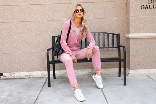 Aottori Conjunto Chándal para Mujer Terciopelo Conjuntos Deportivos Sudadera Chaqueta Manga Larga con Cremallera Capucha y Pantalones Mujer Pijama Casual de 2 Piezas Rosa M