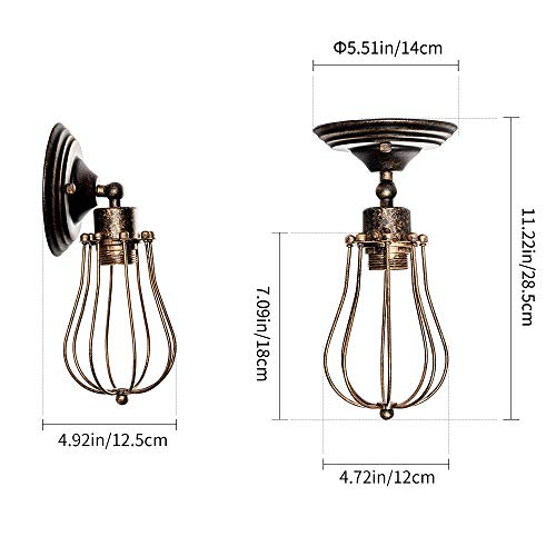Apliques de pared industrial Lámpara vintage de iluminación ajustable Lámpara de alambre rústico Jaula de metal Aceite de pared frotada Luz de sombra estilo Edison (sin bombilla) (color bronce)