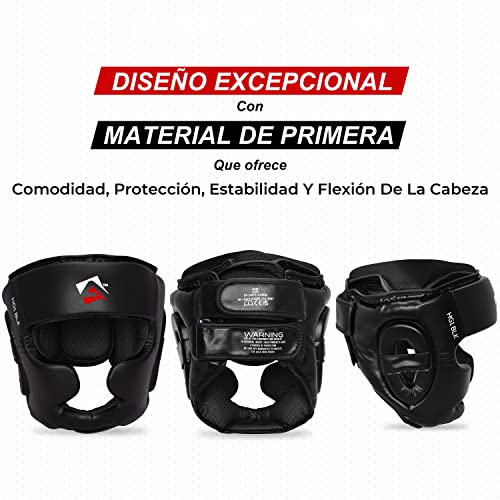 AQF Casco Boxeo, Boxeo Entrenamiento Cascos, Muay Thai Casco Integral, Kick Boxing Cabeza Protector, MMA Boxing Headgear, Casco Sparring para Karate, Combate, Artes Marciales Head Guard Negro
