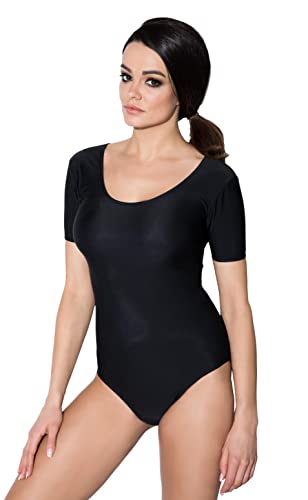Aquarti Maillot de Danza y Gimnasia Manga Corta para Mujer, Negro, 38