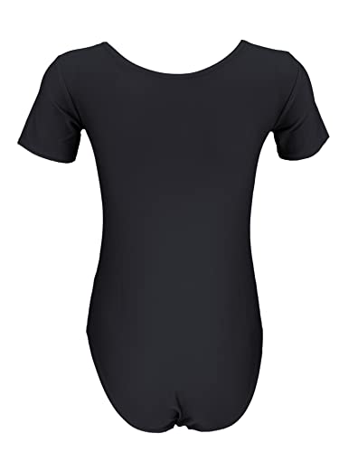 Aquarti Maillot de Gimnasia con Manga Corta para Niñas, Negro, 140