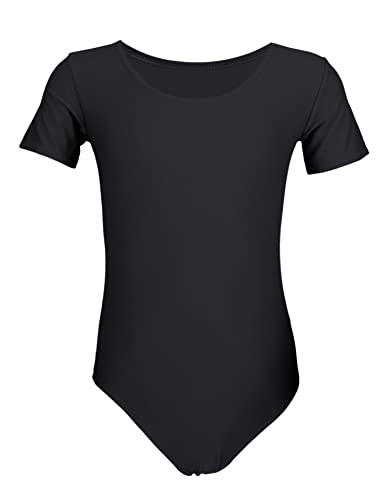 Aquarti Maillot de Gimnasia con Manga Corta para Niñas, Negro, 140