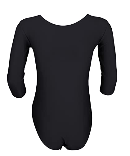 Aquarti Maillot de Gimnasia con Mangas 3/4 para Niñas, Negro, 116