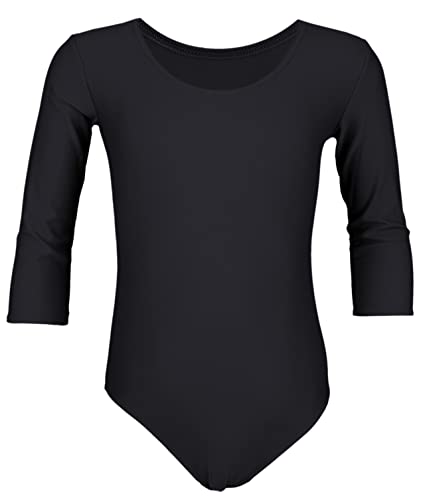 Aquarti Maillot de Gimnasia con Mangas 3/4 para Niñas, Negro, 116