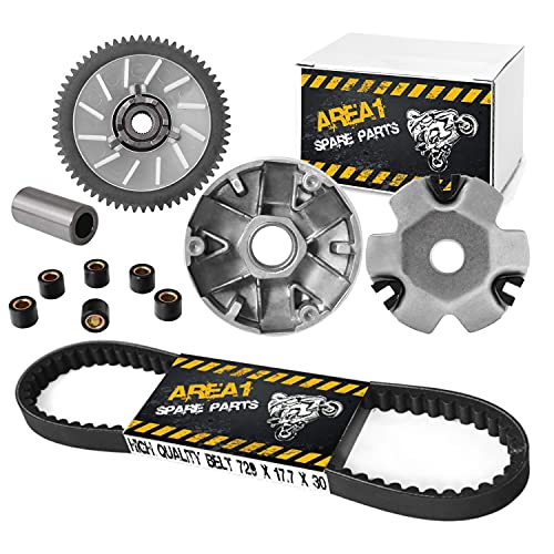 Area1 Variador de repuesto + polea + correa trapezoidal. GY6 50 cc China 4 tiempos con 12 pulgadas compatible con Baotian Benzhou Guoben Huatian Lingben Rex RS 600 700 750 900 Zhej Yiying 139QMA/QMB