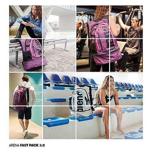 arena Fastpack 3.0 Bolsa Deportiva para Natación, Playa, Gimnasio y Deporte, Bolsa de Viaje de Tejido Hidrófugo con Tirantes Acolchados, Compartimento para Zapatos y Ropa Mojada, 40 L