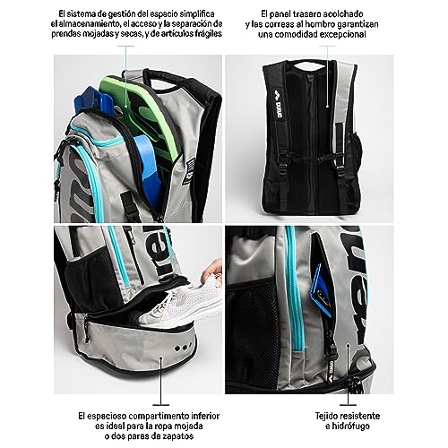 arena Fastpack 3.0 Bolsa Deportiva para Natación, Playa, Gimnasio y Deporte, Bolsa de Viaje de Tejido Hidrófugo con Tirantes Acolchados, Compartimento para Zapatos y Ropa Mojada, 40 L