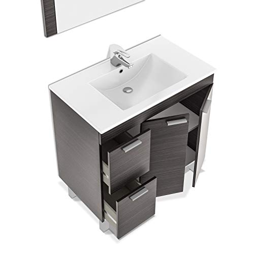 ARKITMOBEL Mueble de Baño con 2 Puertas 2 Cajones y Espejo, Modulo Baño, Modelo Aktiva, Acabado en Gris Ceniza, Medidas: 80 cm (Ancho) x 80 cm (Alto) x 45 cm (Fondo)