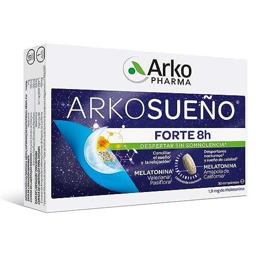 Arkopharma Arkosueño Forte 8h de Sueño 30 Comprimidos, Liberación de Melatonina 1,9mg en 2 fases, Despertares nocturnos, Dormir Rápidamente, Complemento Alimenticio, 30 Unidad (Paquete de 1)