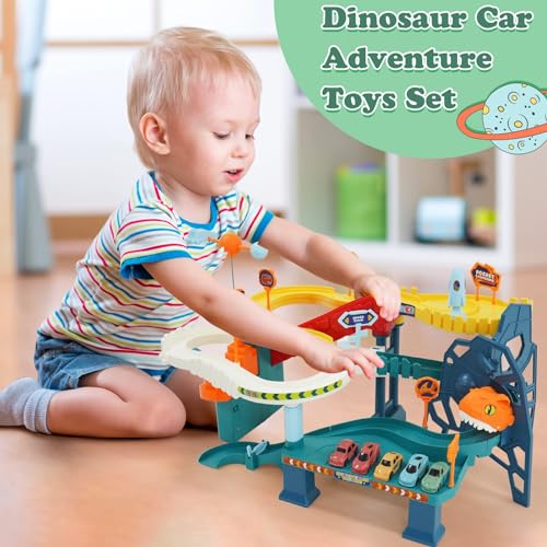 Arkyomi Pista de Carreras de Coches para niños a Partir de 3 años con Nave Espacial giratoria y 5 Mini Autos, Pistas de Carreras de Juguetes para cumpleaños de niños pequeños, para niños