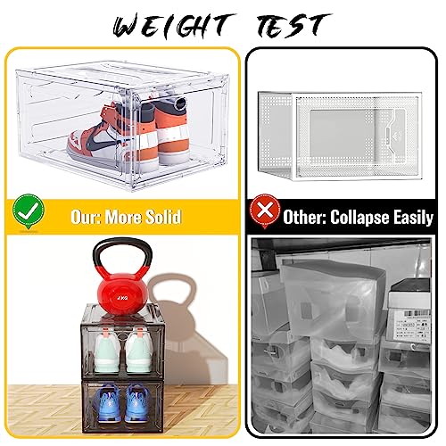 ARSTPEOE Cajas para Zapatos, Paquete de 6, Rganizador de Zapatos, Caja Zapatos Transparente Apilable, Cajas Almacenaje Zapatos de Plástico Plegable, Expositor para Zapatillas y Sneakers (Negro)