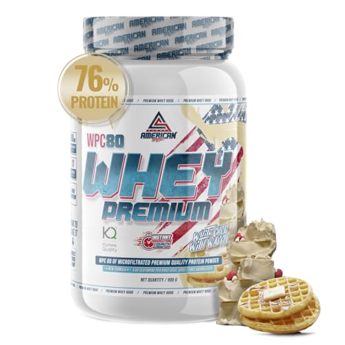 AS American Suplement | Premium Whey Protein 900 g | Choco Blanco con Gofres | Proteína Suero de Leche | Aumentar Masa Muscular | Alta Concentración Proteína WPC80 Pura | L-Glutamina Kyowa Quality®