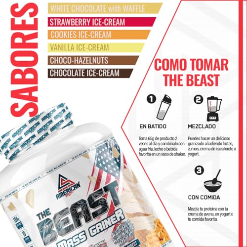 AS American Suplement | The Beast Mass Gainer | 2 kg | Chocolate | Contiene Creatina Monohidrato | Ayuda a Subir de Peso | Alto en Carbohidratos y Proteínas
