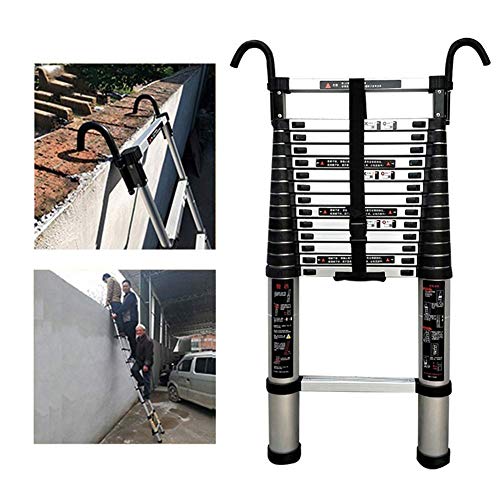 Asan Escalera de extensión telescópica Ganchos, escaleras Plegables telescópicas de Aluminio de Alta Resistencia para oficinas en el ático del Techo, soporta 150 kg (tamaño: 2,9 m / 9,51 pies)
