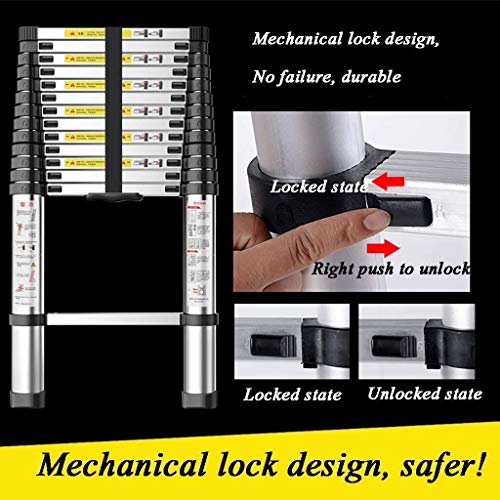 Asan Escalera, Escalera de extensión telescópica de Aluminio, Escalera Extensible portátil con Mecanismo de Bloqueo con Resorte para Uso en el desván de la Oficina en casa, nervadura Antideslizante