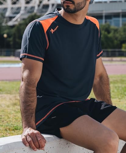 ASIOKA 182/17 - Camiseta técnica combinada Unisex Adultos, Marengo/Naranja, M