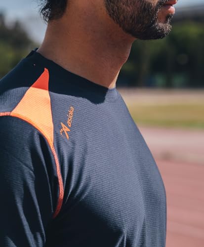 ASIOKA 182/17 - Camiseta técnica combinada Unisex Adultos, Marengo/Naranja, M
