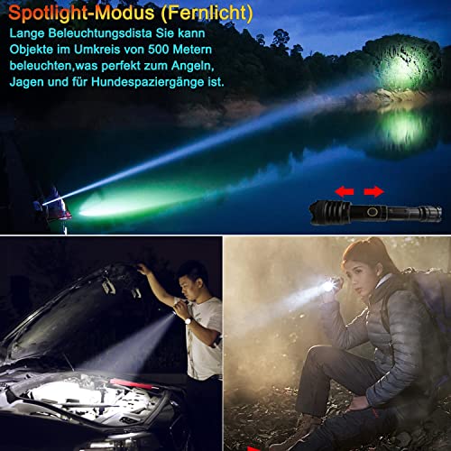 ASORT linternas led alta potencia recargable, linterna tactica 30000 lúmenes, XHP160 LED IPX67 resistente al agua Enfoque ajustable 5 Modos, para camping senderismo y emergencias (batería 21700)