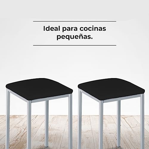 ASTIMESA - Taburetes de Cocina tapizado - Estructura sólida y Firme - Estructura Color Aluminio y Asiento en Polipiel - Color del Asiento: Negro. Contenido: 2 Unidades. Medidas: 35 x 35 x 45 cm