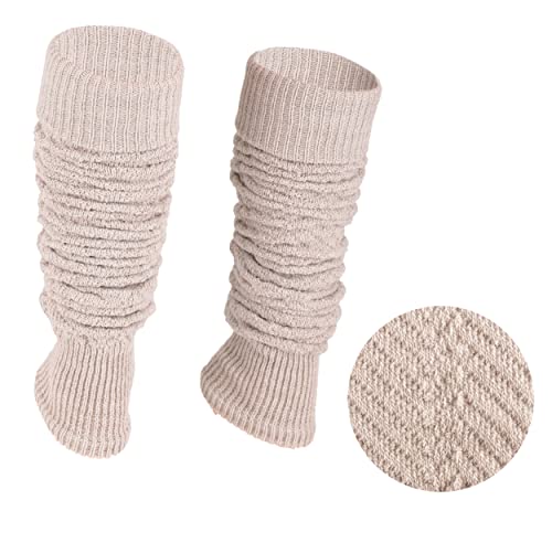 Ateena Lana Calentadores de Piernas Para Mujer, Calentadores de Tobillo de Invierno en Patrón de Chevron Danza o Ballet, Puños Gruesos para Botas en Talla única, Beige