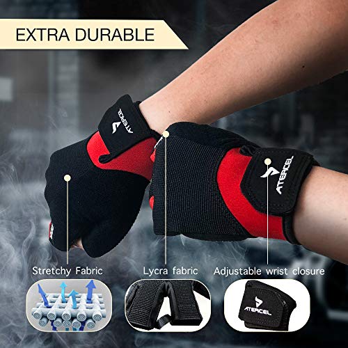 ATERCEL Guantes de Fitness para Crossfit, Bodybuilding, Ciclismo, Gimnasio, Culturismo, Culturismo, musculación, Guantes Deportivos para Hombre y Mujer (Rojo, M)