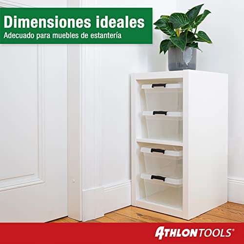 ATHLON TOOLS 4 cajas de almacenamiento de 12.5 L con tapa, aptas para alimentos, clips de cierre, caja de plástico 100% transparente, cajas de ropa apilables