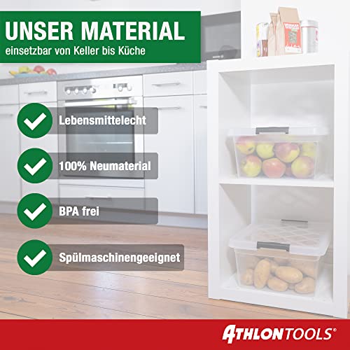 ATHLON TOOLS 6 cajas de almacenamiento de 5 L con tapa, aptas para alimentos, clips de cierre, caja de plástico 100% transparente, cajas de ropa apilables