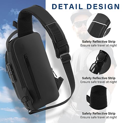 Augot Antirrobo Bolsos Cruzados, Sling Bag Bolsa de Pecho Impermeable Bolso de Hombro Bandoleras Cruzada con USB Múltiples Bolsillos para Trabajo, Motocicleta, Ciclismo, Deportes y Viajes
