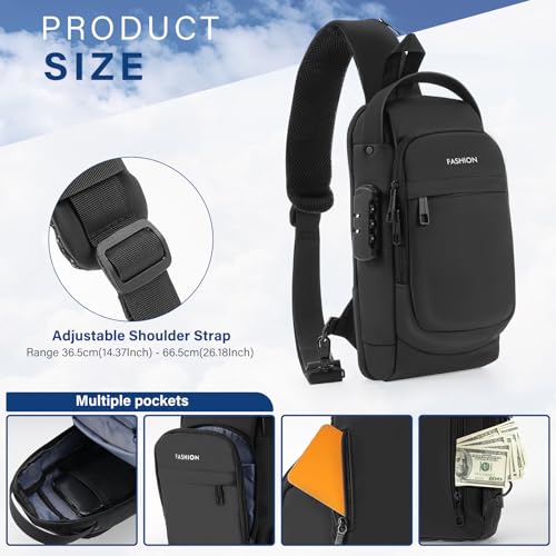 Augot Antirrobo Bolsos Cruzados, Sling Bag Bolsa de Pecho Impermeable Bolso de Hombro Bandoleras Cruzada con USB Múltiples Bolsillos para Trabajo, Motocicleta, Ciclismo, Deportes y Viajes