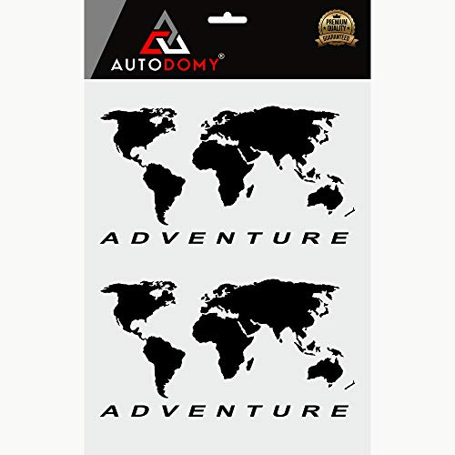 Autodomy Pegatinas Mapa Mundo Globo Terráqueo Adventure Maletas Moto Cofre Trail Off Road Todoterreno 4x4 Sport Pack 2 Unidades para Coche o Moto (Negro)