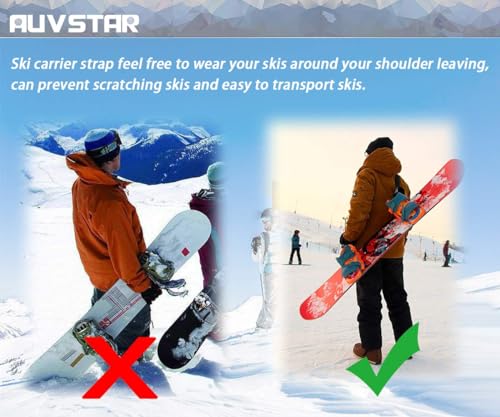 auvstar Invierno Correas de Portador de Esquí,Correa para Transportar Tablas de Snowboard,ACorrea Ajustable Porta Esquis y Soporte para Bastones Esqui,Hombres y Mujeres,Accesorios de Snowboard