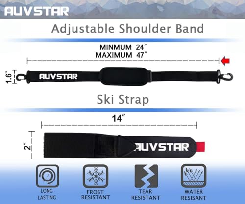 auvstar Invierno Correas de Portador de Esquí,Correa para Transportar Tablas de Snowboard,ACorrea Ajustable Porta Esquis y Soporte para Bastones Esqui,Hombres y Mujeres,Accesorios de Snowboard