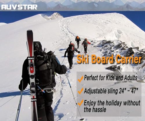 auvstar Invierno Correas de Portador de Esquí,Correa para Transportar Tablas de Snowboard,ACorrea Ajustable Porta Esquis y Soporte para Bastones Esqui,Hombres y Mujeres,Accesorios de Snowboard
