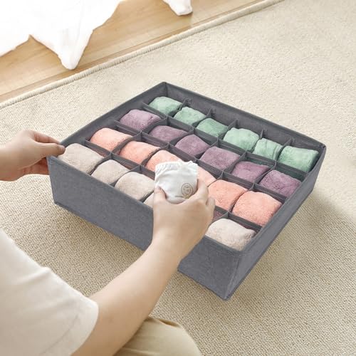 Avesteir 2 Pcs organizador ropa interior, 24 Celdas organizadores cajones calcetines, compartimento de almacenamiento bragas Plegable, para almacenar Cinturones, Bufandas, Sujetador, Corbata (Gris)