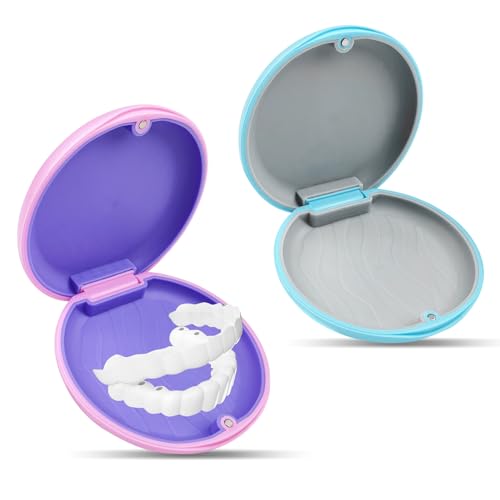 Avesteir 2 Piezas caja ferula dental, caja ortodoncia, caja de almacenamiento para dentaduras postizas, funda dentadura resistente, caso alineador dentales fácil de limpiar (rosa y Azul)