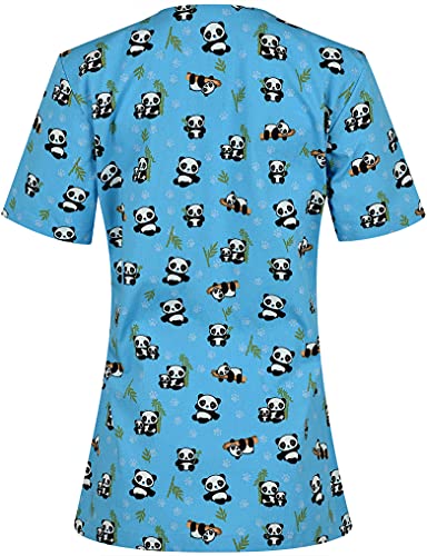 B-well Carina Casacas Sanitarias Mujer Manga Corta con Botones a presión y Cuello en Y para Mujeres (Panda, L)
