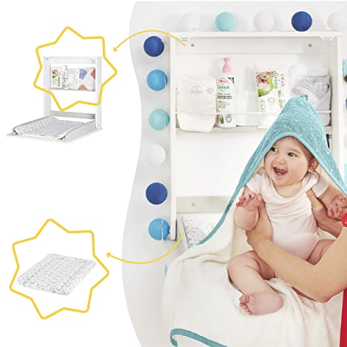 Badabulle Cambiador de Pared Plouf, Plegable y Compacto 57 x 75 x 13 cm, Fácil de Instalar, Colchoneta y Almacenaje Integrados, Hasta 11 kg