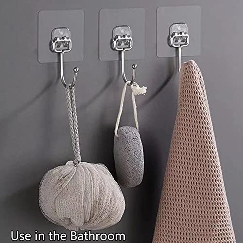 BAIEUEJO 20 Piezas Ganchos Adhesivos Transparente, Gancho Adhesivo Sin perforación,Ganchos de Pared inoxidable,Gancho Autoadhesivo Impermeabl para baños/cocinas/techos (carga máxima de 20 kg)