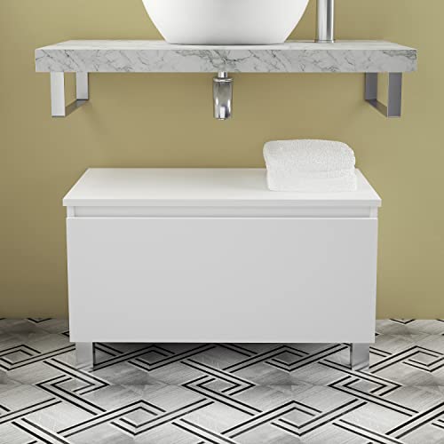 Baikal Mueble De Baño. Almacenaje para el Baño o Cualquier Espacio. Melamina 16mm. Mueble De Baño Auxiliar. Ideal para aseos o baños pequeños. Coqueta 71 cm Blanco