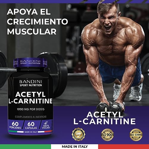 Bandini® Acetil L-CARNITINA 1000 mg por Cápsula (Altamente Dosificado) - Suplemento para Deportistas y Atletas que Practican Actividad Física Intensa - Acetyl L Carnitina de 60 Cápsulas Made in Italy