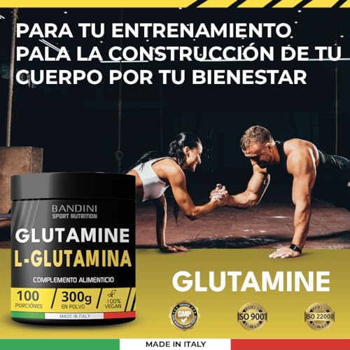 Bandini® L-Glutamina Pura Kyowa® Quality en Polvo - Aminoácido útil para el Ejercicio de Alta Intensidad - Suplemento que Potencia la Masa Muscular - Glutamina POWDER 100% Vegana - Envase de 300 g
