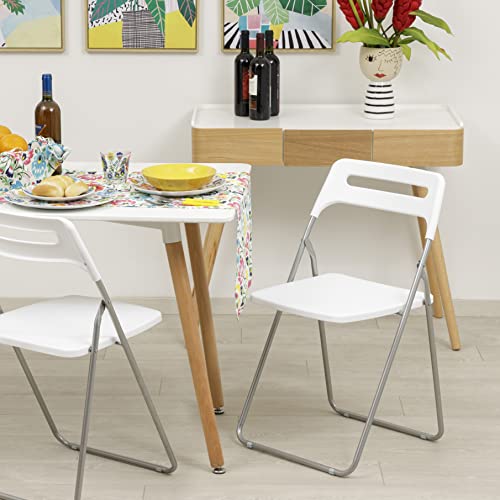 Baroni Home Silla Plegable para Ahorrar Espacio, Silla de Comedor para Interior y Exterior con Estructura de Acero, 42x38x78 cm, 4 Unidades, Blanco