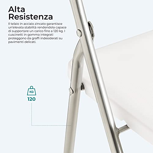 Baroni Home Silla Plegable para Ahorrar Espacio, Silla de Comedor para Interior y Exterior con Estructura de Acero, 42x38x78 cm, 4 Unidades, Blanco
