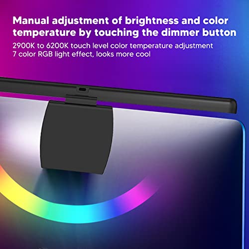 Barra de Luz de Monitor, Lámpara de Monitor de PC, Pantalla Táctil óptica Asimétrica, Barra de Luz del Monitor, 7 Colores RGB, Función de Sincronización, para Pantalla Curva