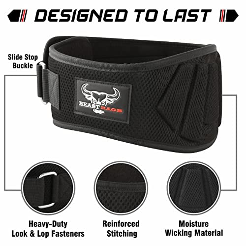 BEAST RAGE Cinturón de levantamiento de pesas, bloqueo automático, soporte lumbar de neopreno, doble acolchado, cinturón de fitness para hombres y mujeres, agarre curvo, peso muerto (M, negro)
