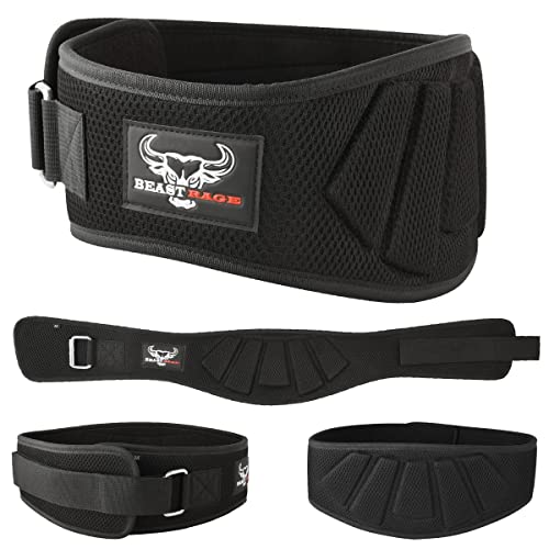 BEAST RAGE Cinturón de levantamiento de pesas, bloqueo automático, soporte lumbar de neopreno, doble acolchado, cinturón de fitness para hombres y mujeres, agarre curvo, peso muerto (M, negro)