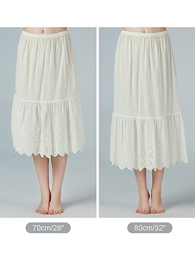 BEAUTELICATE Enaguas de Algodón con Bordado Cortas Antiestática Larga Combinación para Vestidos Antideslizante Plain Falda Marfil Nergo Beige(Encaje Inglés-Beige-80cm,2XL)