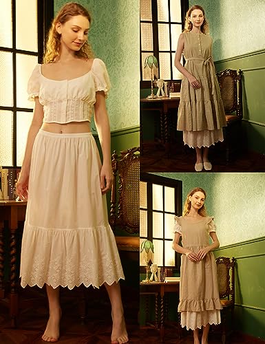 BEAUTELICATE Enaguas de Algodón con Bordado Cortas Antiestática Larga Combinación para Vestidos Antideslizante Plain Falda Marfil Nergo Beige(Encaje Inglés-Beige-80cm,2XL)